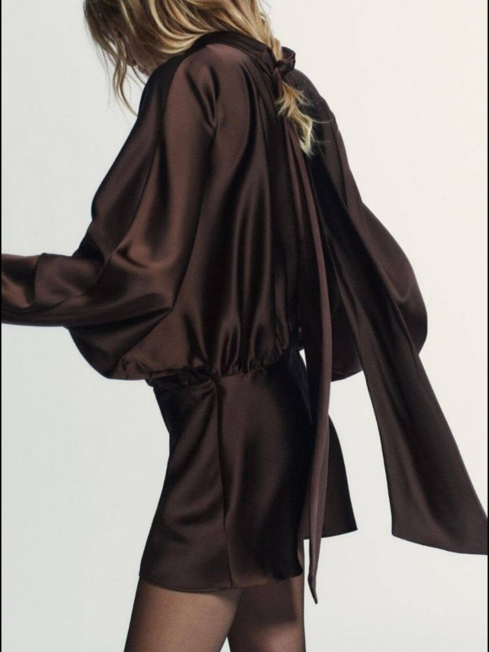 ZARA SATIN FOULARD MINI DRESS Deep espresso brown | Size S & M | New with Tags